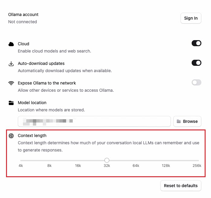 Ollama context length configuration