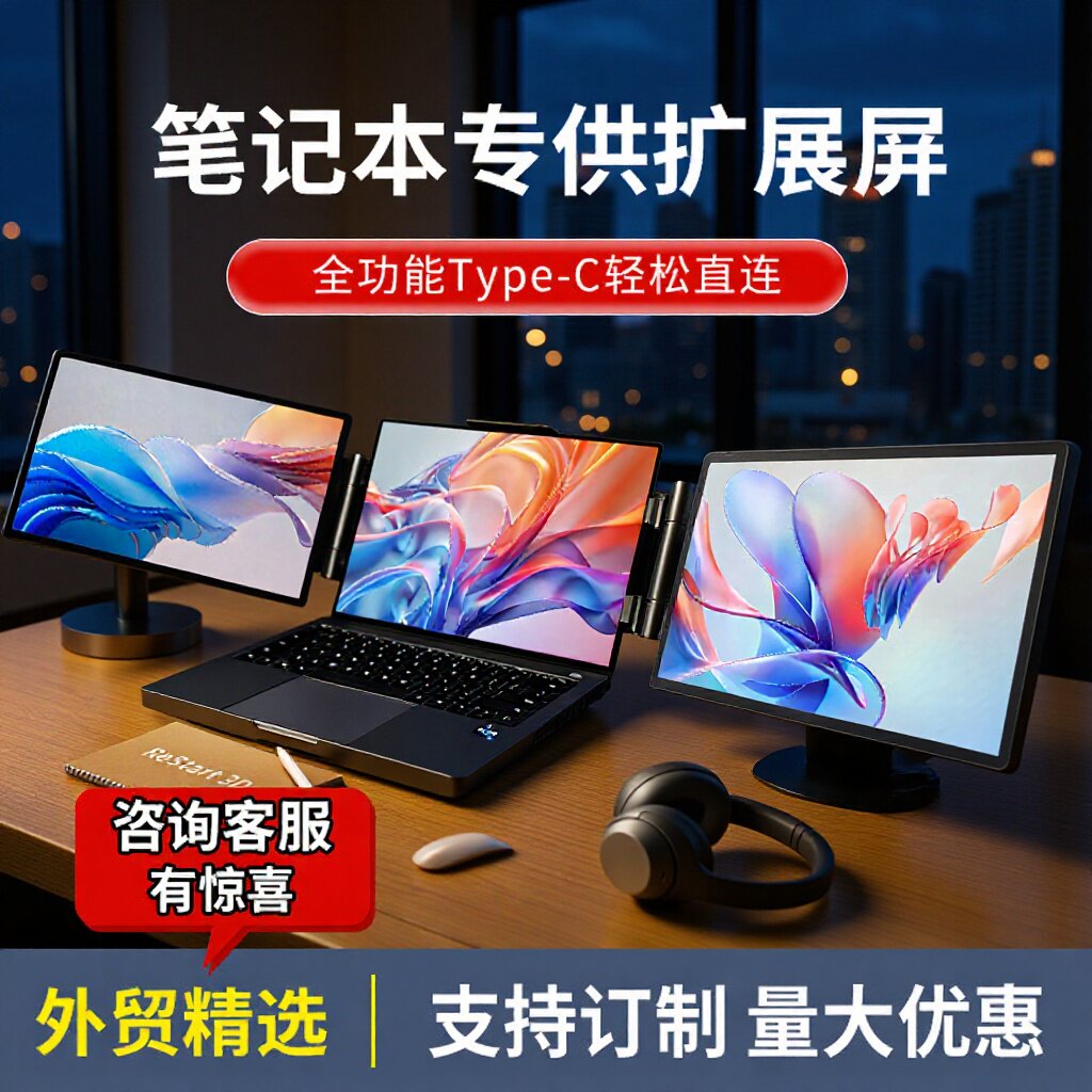 14inch Dual-Screen Portable Monitor for Stock Trading and Office Work, High-Definition Extended Screen, HDMI Laptop Display