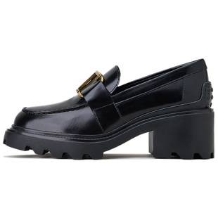 优雅 6cm 托德斯 黑色 女款 方跟高跟鞋 荔枝纹 皮革 时尚 TOD