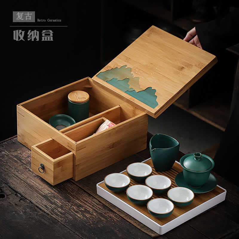 Factory direct selling tea set storage box bamboo box Kung Fu tea set accessories tea cup teapot bamboo storage box