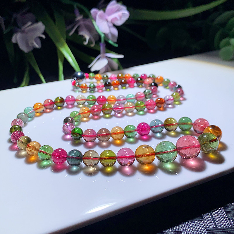 Single Hand Bite Seal Necklace Heavy 44 41 gr Beads 4 7-11 Mm Natural Crystal Candy Color 17622 Spot