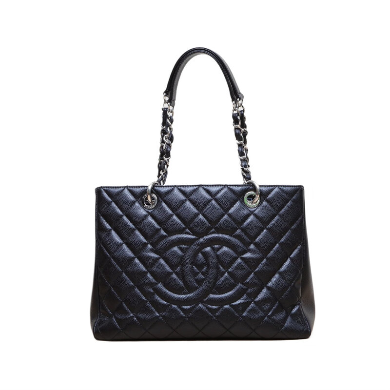 9.9 New Chanel/Chanel Gst Second-Hand Black and Silver Tote Bag Large Capacity Women's Bag