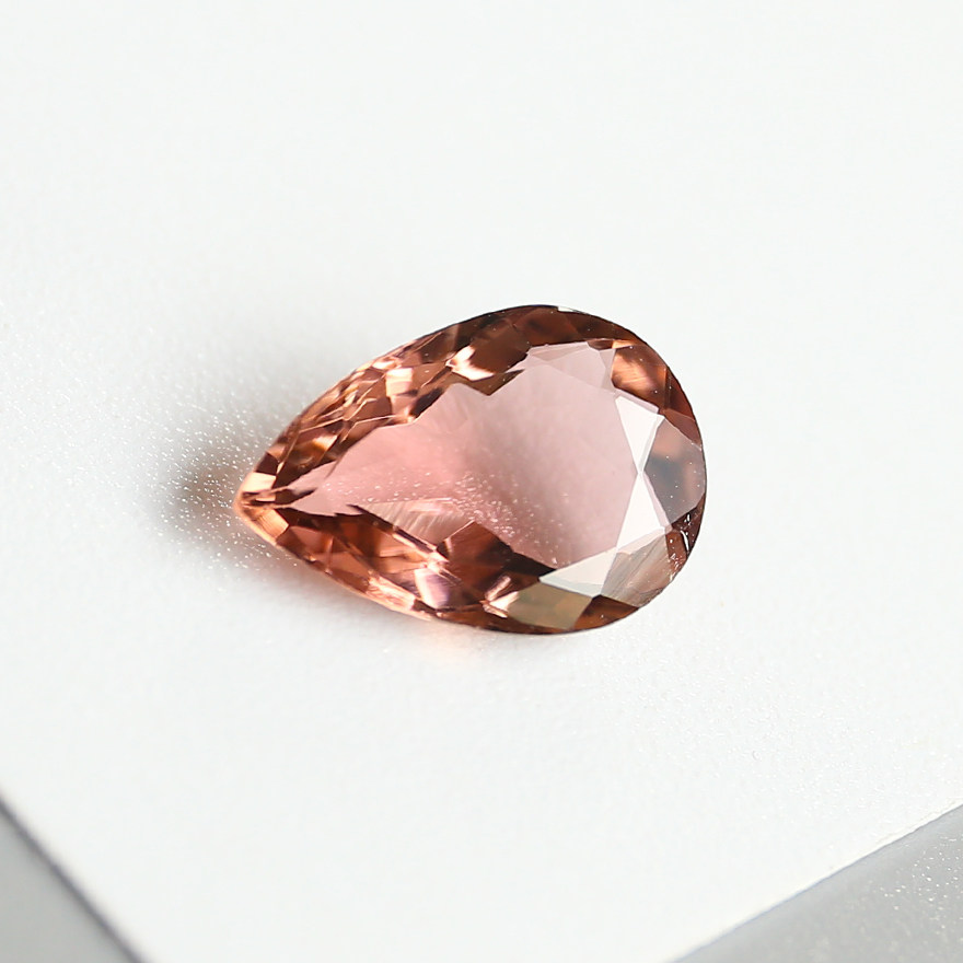 3.36 ct natural light orange rubellite bare stone pear shaped ring table top large clean glass body