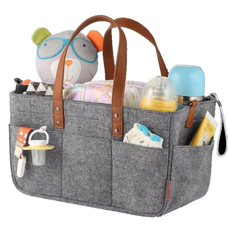 Felt Diaper Handbag with Multiple Compartments, Felt Storage Bag for Mother and Baby, Diaper Storage Basket