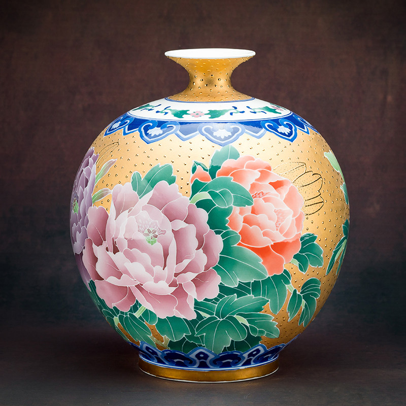 999 real gold hand painted Hunan Province Master of Industry and America Xiao Jianhui Flower blossom Vase Swing
