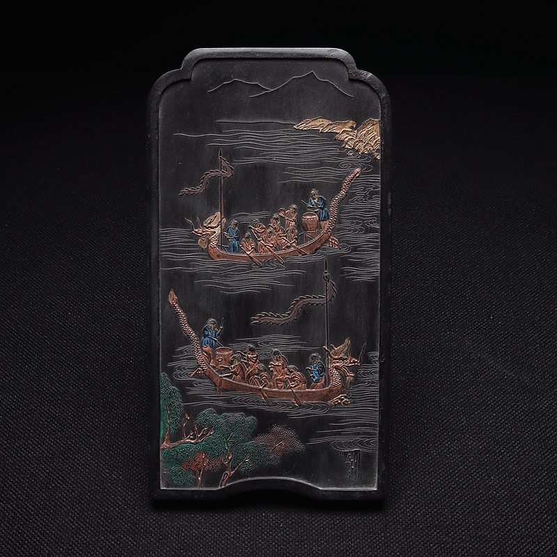 Imitation End Yang Dragon Boat Ming Dynasty Ink Genealogy Mold Old Objects Reengraving Ink 703 gr Fine Pine Smoked Ink Ingots Collection