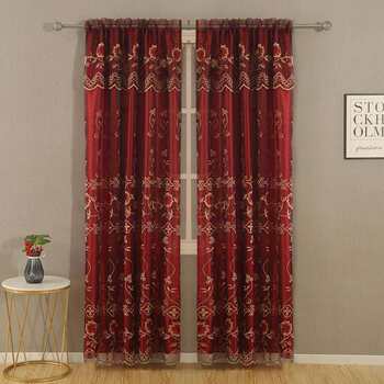 Hot double-layer red embroidered fabric curtains, high-quality, wear-resistant, scratch-resistant, soft curtains