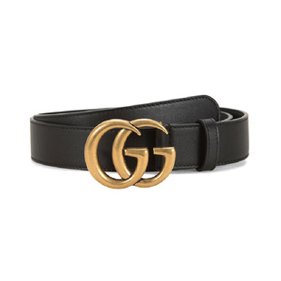 Gucci 黑色 古驰双G平滑扣牛皮腰带皮带商务休闲男女同款 情侣款