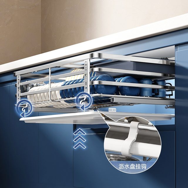 Household pull-out basket kitchen cabinet 304 stainless steel double-layer drawer type cupboard storage built-in dish rack bowl basket