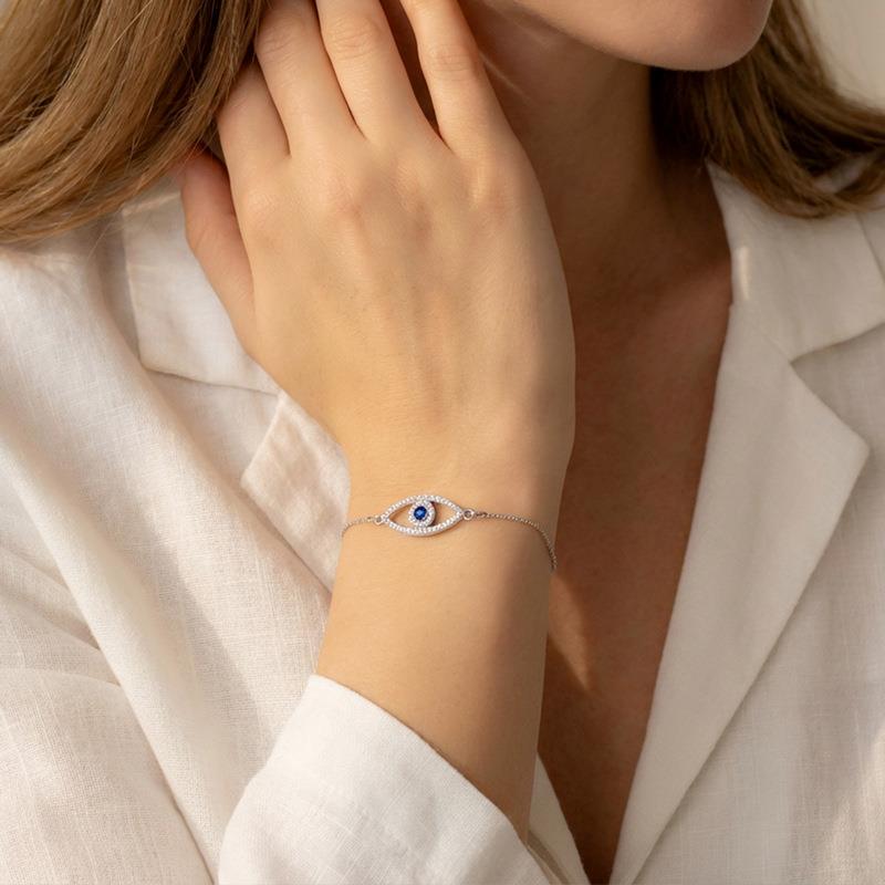 Cross-Border Popular Turkish Evil Eye Adjustable Bracelet European and American Retro Blue Eye Zircon Pull-Out Bracelet