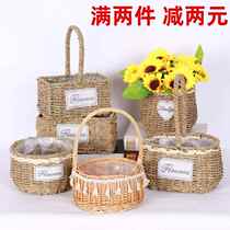 Souvenir small basket new style rattan and wicker flower basket pastoral hand-woven pothos flower arrangement succulent creativity