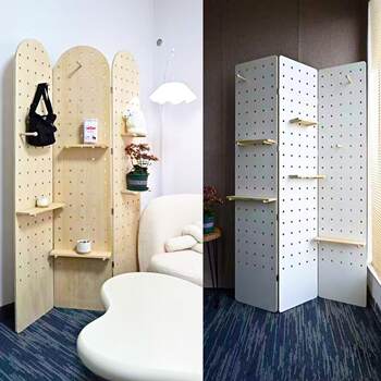 Screen hole board partition wooden foldable movable entrance rack office floor-to-ceiling living room display storage