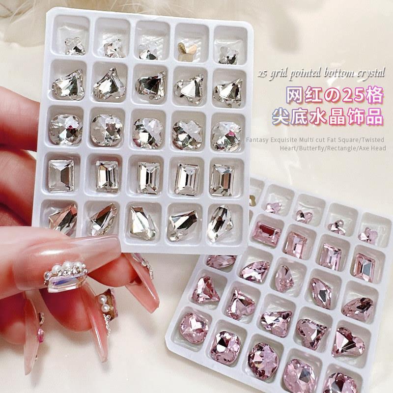Nail Art Rhinestones Mixed Pack: White, Pink, Champagne, Butterfly-Shaped, Dazzling Irregular Large Diamonds, Popular Online Trend