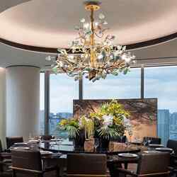 Living Room Chandelier, French-Style Light Luxury Crystal Lamp for Hall, Villa Art, American-Style All-Copper Original Stone Creative Dining Room and Bedroom Lamp