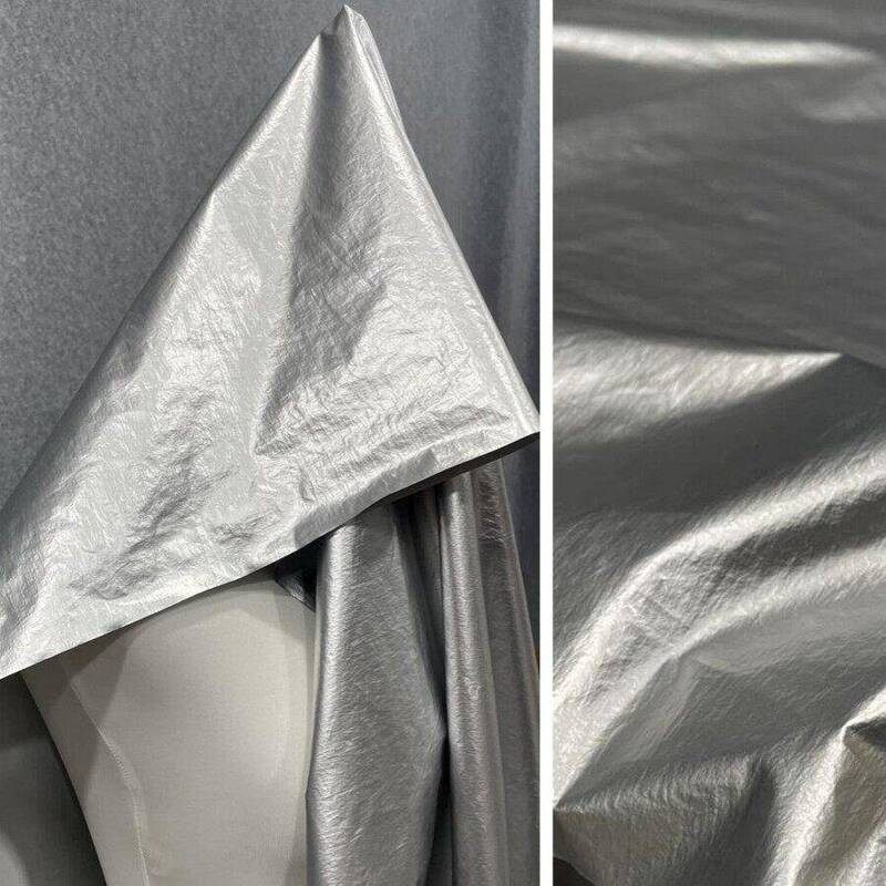 Glossy Silver Metallic Coated Silver Release Paper, Shiny Fabric, Lightweight, Wear-Resistant, Waterproof, Down-Proof Pu Fabric for down Jackets Glossy Silver Metallic Coated Silver Release Paper, Shiny Fabric, Lightweight, Wear-Resistant, Waterproof, Down-Proof Pu Fabric for down Jackets