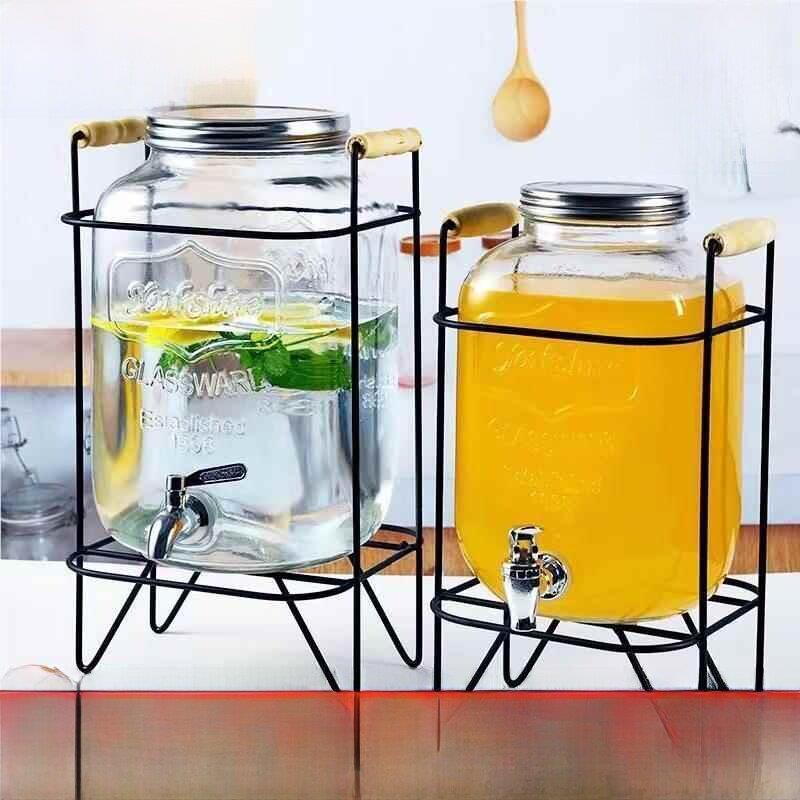 2024 New Model Glass Wine Bottle with Faucet, Beverage Bucket, Fruit Tea Bucket, Ice Cola Bucket Container, Happy Beer