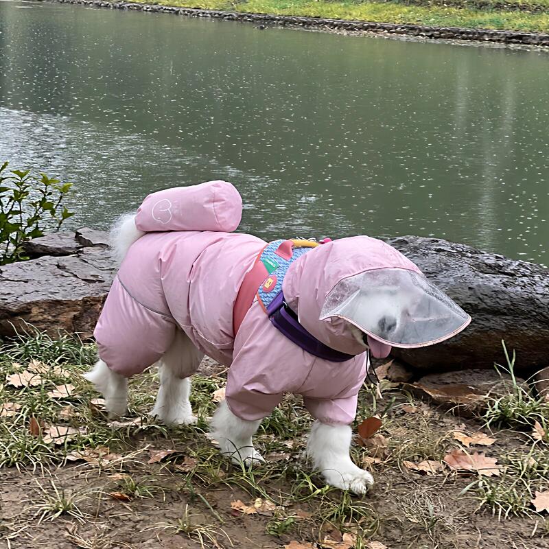 Pet Puppy Raincoat with Full Coverage for Four Legs, Suitable for Small and Medium-Sized Dogs Like Teddy and Bichon, Waterproof and Dirt-Proof for Outdoor Use on Rainy Days