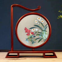 Suzhou embroidery finely polished pure handmade rosewood double-sided embroidery ornament Orchid Grass Chinese style craft gift