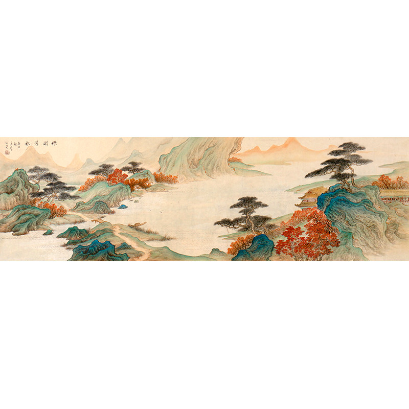 Photographed minus 200 1 5 fine brushwork landscape He Shi autumn intention hand-painted antique landscape living room hanging painting calligraphy and painting