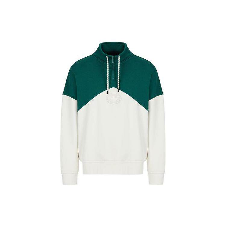 阿玛尼/EMPORIO ARMANI SS22 拼色半拉链套头宽松立领抽绳休闲长