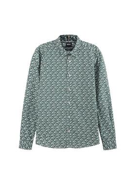 HUGO BOSS SS24 几何图案满印单排扣长袖衬衫 男款 绿色