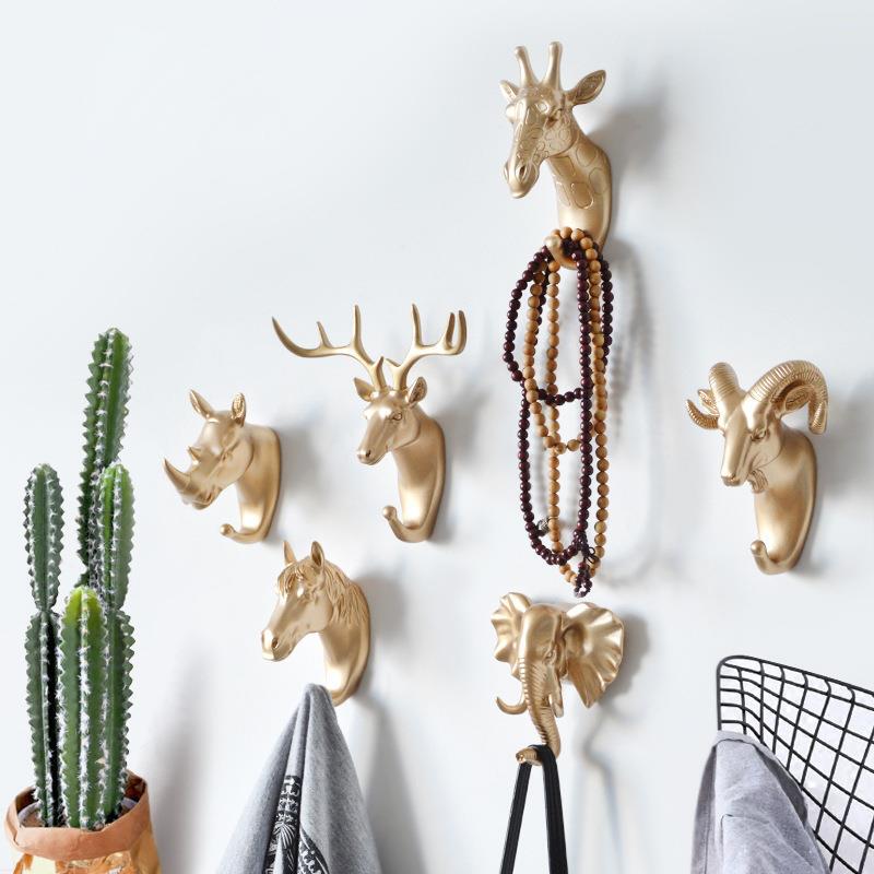 Cross-Border Creative American-Style No-Drill Adhesive Hooks, Decorative Hooks, Creative Animal Head Wall-Mounted Deer Head Hooks