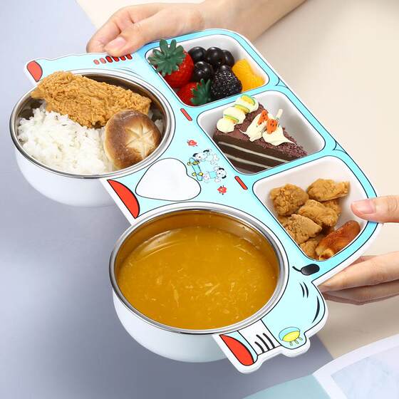 Especially Attractive-Looking Rice Bowls, 304 Stainless Steel Children's Dinner Plates, Cartoon Car-Shaped Supplementary Food Rice Bowls, Divided Plates