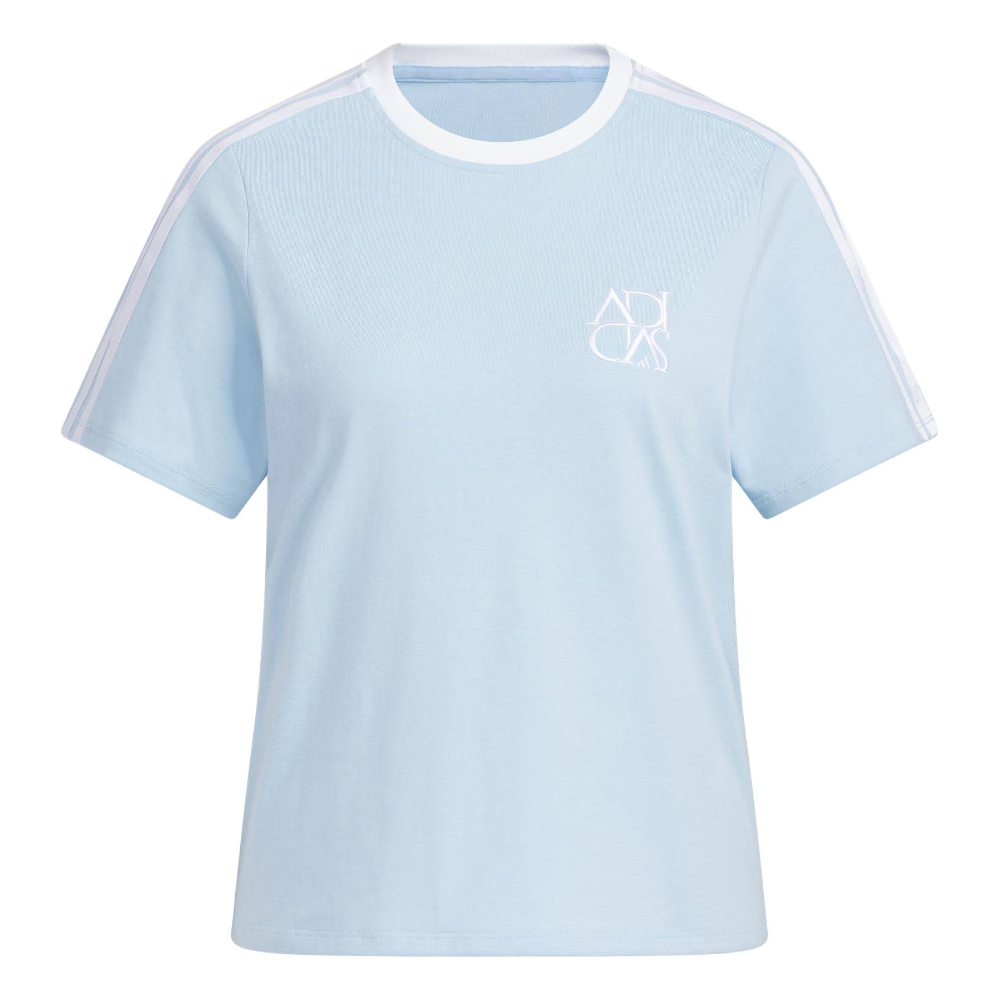 adidas  Dance 条纹舒适圆领套头短袖  SS25T恤 女款 蓝色