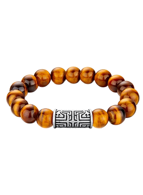 中国黄金足银黄虎眼石饕餮图腾手串男招财手链生日七夕礼物送男友