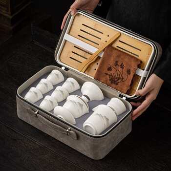 Mutton fat jade tea set light luxury kung fu white porcelain tea cup office home ceramic teapot cover bowl tea set