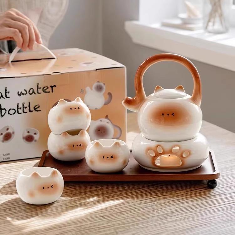 Siamese Cat Teapot Water Gear Set Gift Home Brewing Teapot Cute Ceramic Water Gear Tea Set Housewarming Birthday Gift