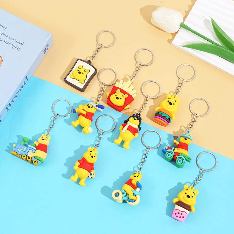 Sports Winnie the Pooh Cartoon Keychain, Cute Bear Doll, School Bag Pendant, Car Key Chain, Small Gift Wholesale