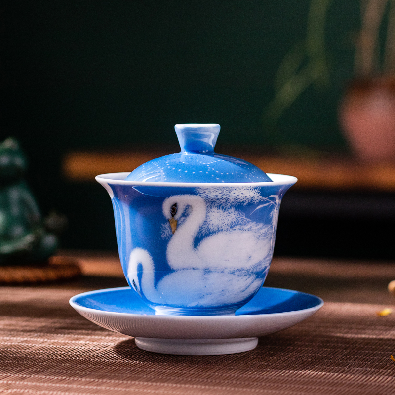 Collection grade ceramic Sancai cover bowl eighty-year-old national treasure Mr. Yuan's original cover bowl tea bowl household high-end