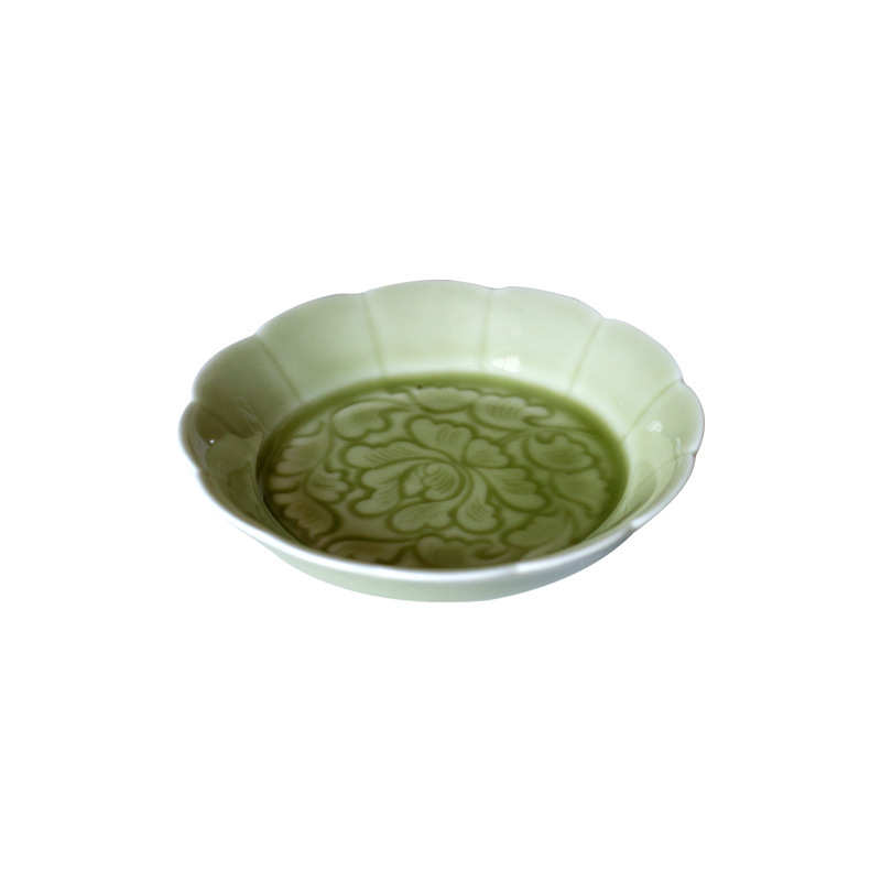 Celadon tray household ceramic pot bearing round carved small tea tray Chinese tea set covered with ancient dry brewing table pot bearing