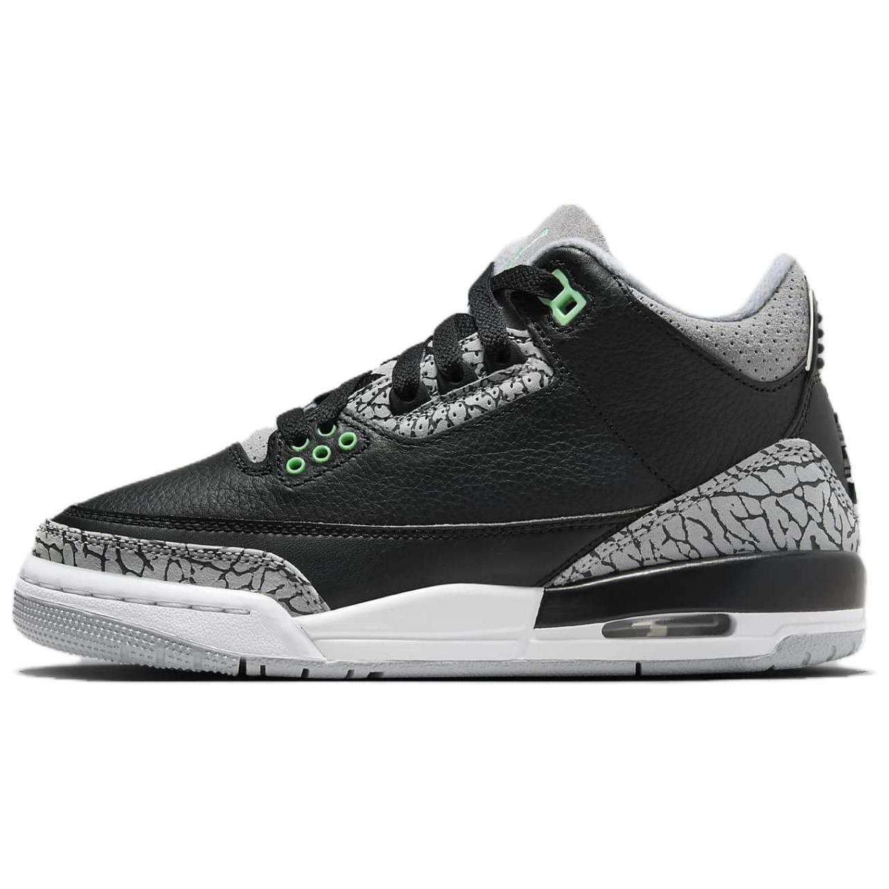 Jordan Air Jordan 3 皮革 潮流 复古  中帮 儿童篮球鞋 黑灰