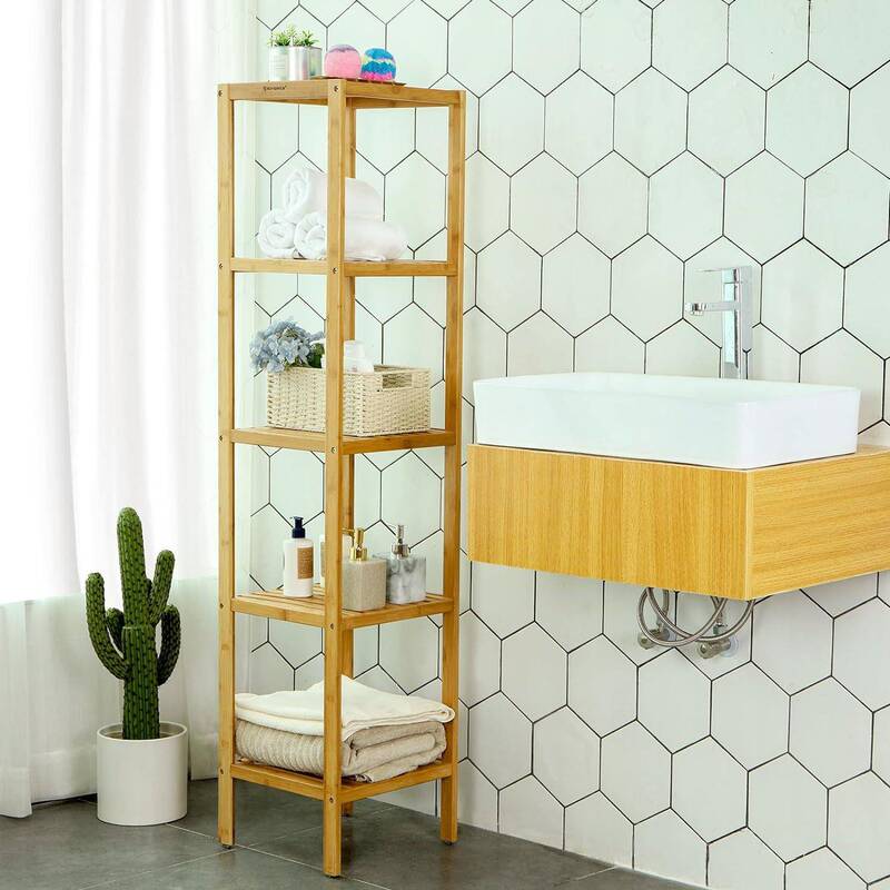 5-Tier Bamboo Bathroom Shelf Unit Multifunctional Storage Rack Corner Shelf for Kitchen, Living Room, Bedroom, Entryway, Bathroom