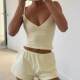 ສອງສິ້ນຊຸດແມ່ຍິງແຂງ Crop Cami Top & Bow Decor Shorts