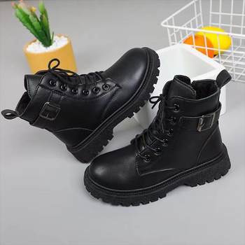 Girls' Martin Boots Autumn and Winter Genuine Soft Leather Children's Boots Boys' Fleece-Lined Leather Boots New Performance Black Leather Shoes Single Boots