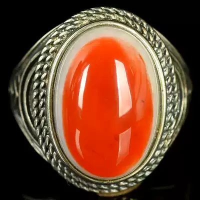 7 20 grams of red and white material exquisite southern red agate S925 inlaid ring adjustable