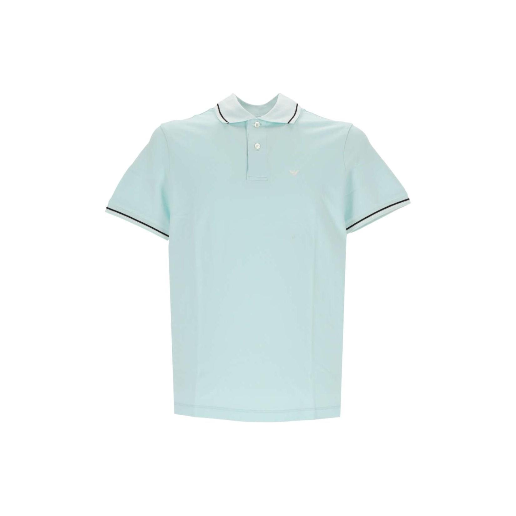 EMPORIO ARMANI/阿玛尼 拼色翻领刺绣设计短袖Polo衫 男款 蓝色