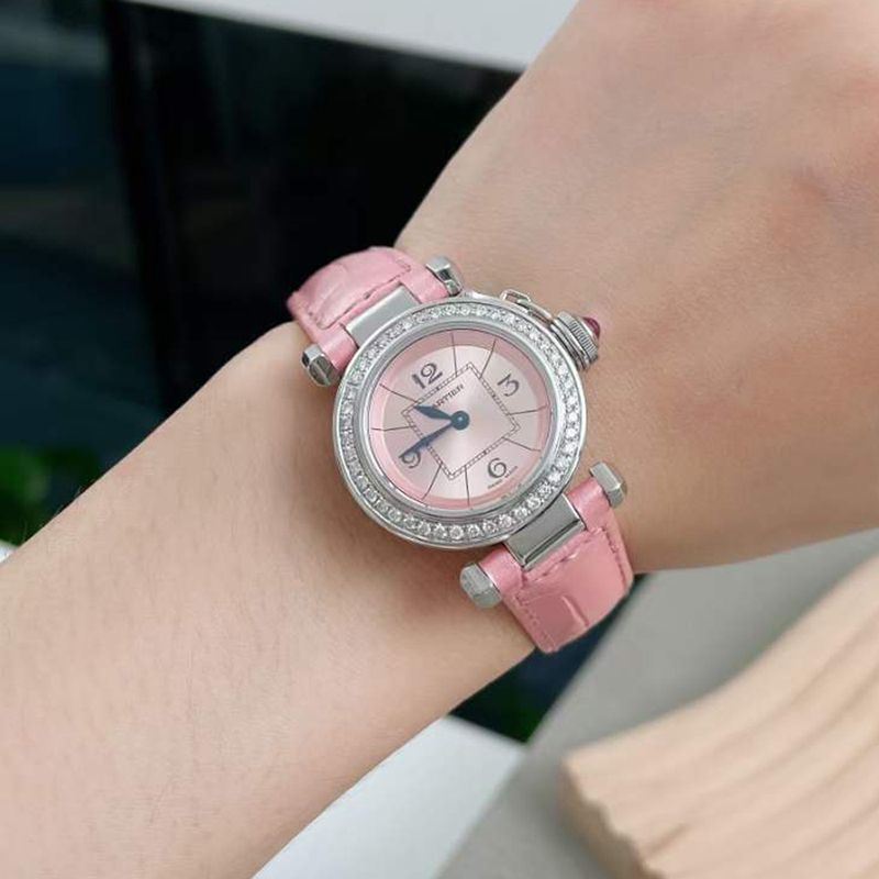 Direct Purchase Price: 98% New Cartier Small Pink Dial Pasha Series Women's Quartz Watch with Diamonds, 27mm