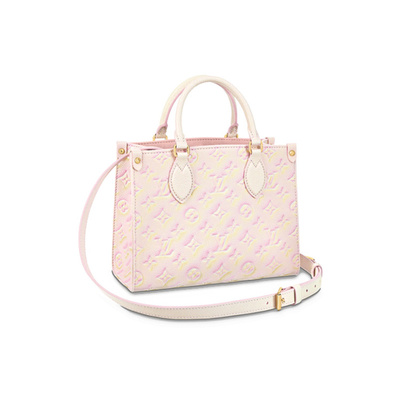 9.5 New LV/Louis Vuitton ONTHEGOPM светло-розовая женская сумка на плечо из воловьей кожи, окрашенная и тисненая
