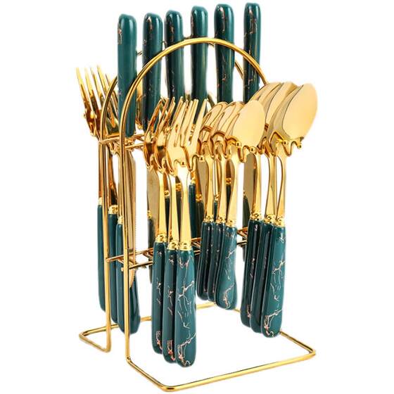 European-Style Light Luxury Stainless Steel Cutlery 24-Piece Gift Box Set with Ceramic Handles, Stainless Steel Knife, Fork, and Spoon Set