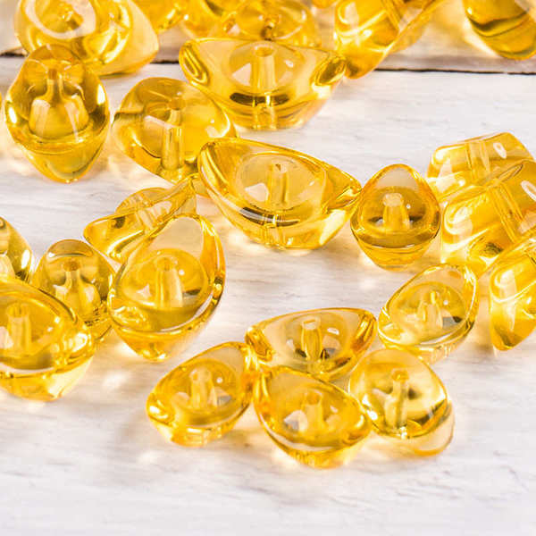 Small Yellow Crystal Glass Ingots with Holes, Crystal Bead Curtains, Lighting Accessories, Hanging Ornaments, Crystal Decorations