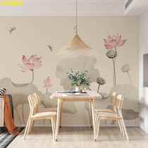 Chinese elegant lotus Zen wallpaper living room sofa TV background wall cloth restaurant bedroom bedside wallpaper mural
