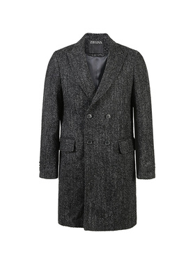 Zegna SS24  西装领 羊毛 双排扣 中长款 大衣 男款 深灰色
