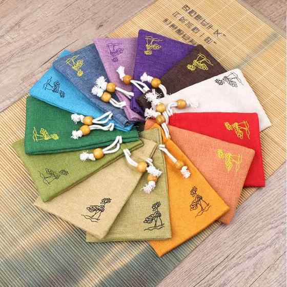 刺绣锦囊束口袋抽绳棉麻收纳袋高档文玩布袋子珠宝首饰福袋盘珠袋