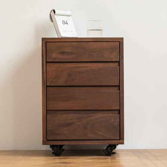 问茉榫卯斗柜实木办公文件柜北美黑胡桃木移动桌下储物抽屉床头柜