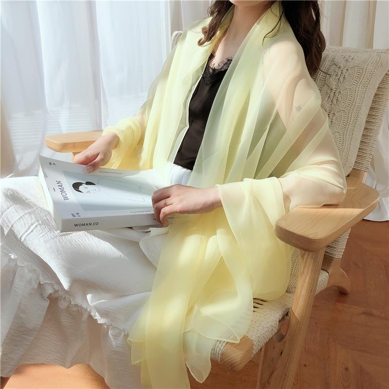 Silk Scarf for Spring and Summer, Lightweight Chiffon Scarf, Ultra-Thin Solid Color Ice Silk Neck Scarf, Long Beach Sun Protection Shawl, Beach Towel