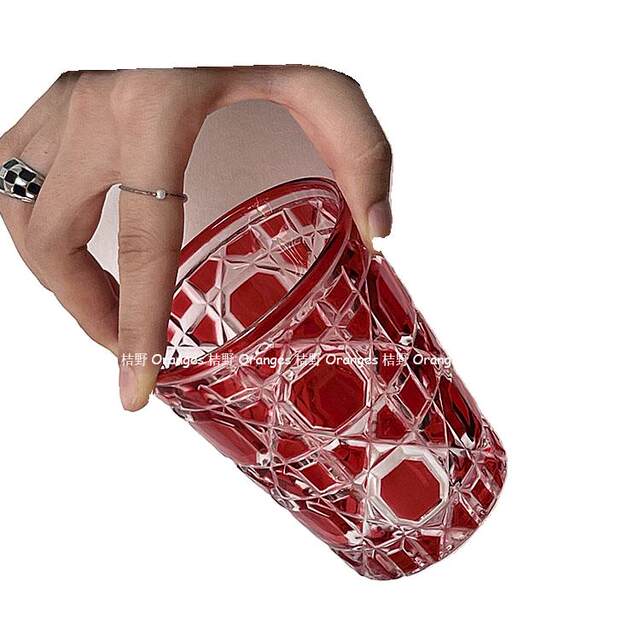 Oranges Light Luxury Style Rhombus Ruby Crystal Cup Ins Household Water Cup Juice Cup Coffee Cup Glass Cup